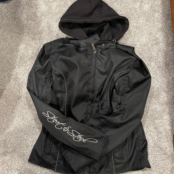 Street & Steel black armored jacket with removable hoodie size medium